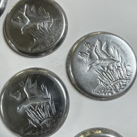 Metal Hand Forged Hammered Aluminum Coaster Mallard Ducks Set of 7 Bird Kitchen - Picture 9 of 12